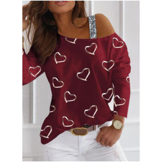 Damen modisches Sweatshirt mit herzförmigem Design und glitzernden Akzenten R&B