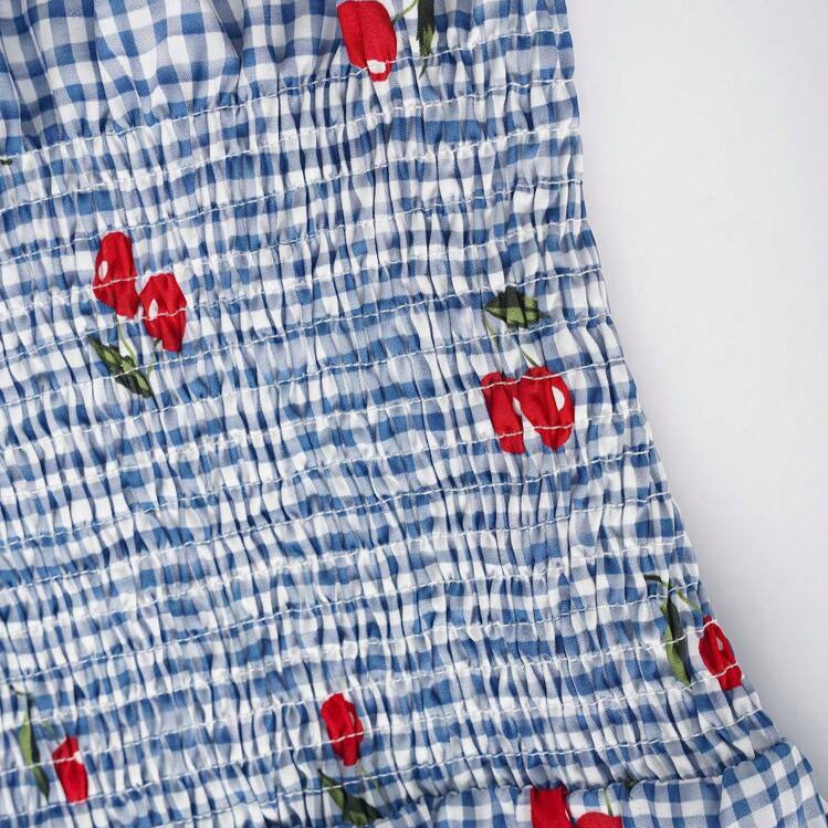 Damen Bluse mit floralem Karo-Muster und Rüschensaum R&B
