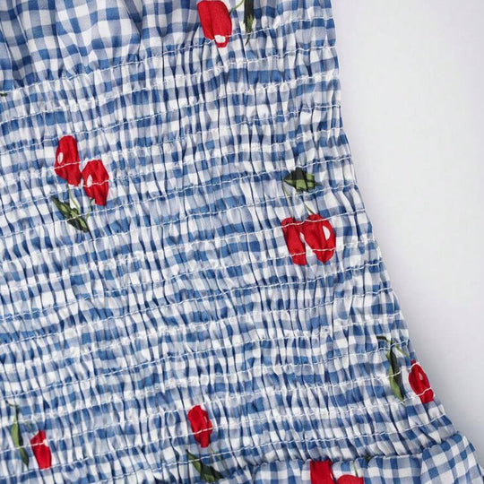 Damen Bluse mit floralem Karo-Muster und Rüschensaum R&B