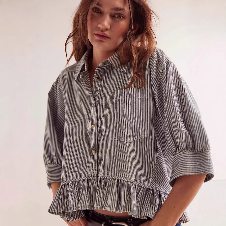 Damen lässige Bluse mit Rüschensaum R&B