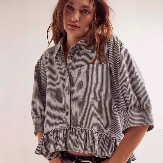 Damen lässige Bluse mit Rüschensaum R&B
