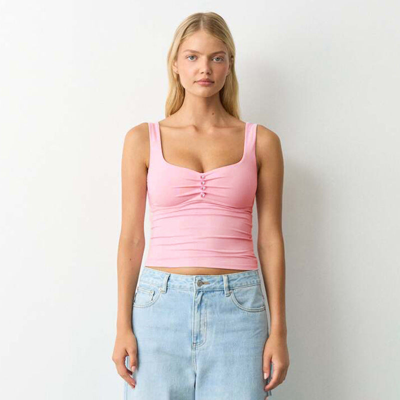 Damen modisches Bustier-Oberteil mit dekorativen Knopfdetails R&B