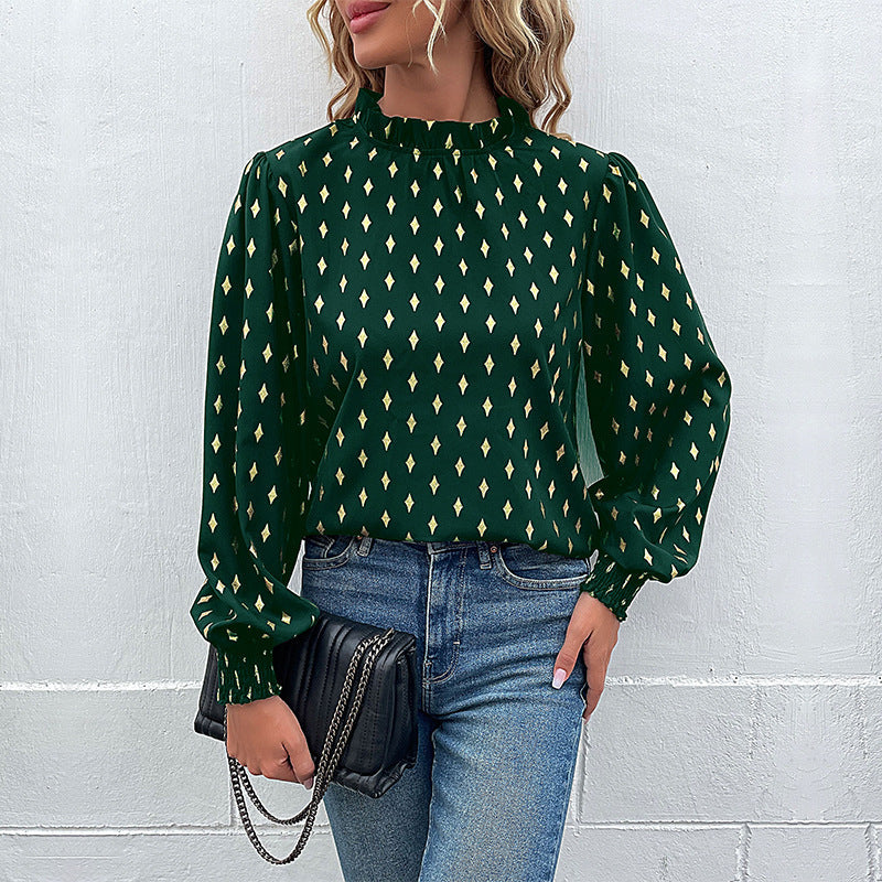 Damen Bluse mit hochwertigem Druck und großzügigen Puffärmeln R&B