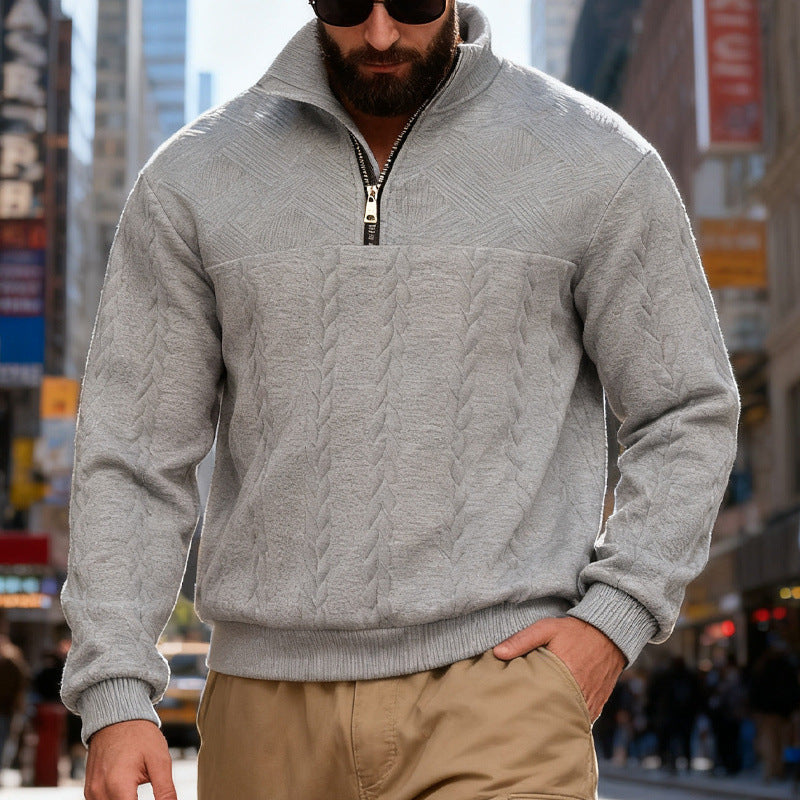 Herren Fleece-Pullover mit hohem Kragen und Reißverschluss R&B