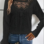 Damen elegante Bluse mit Spitzeneinsätzen und detailliertem Lochmuster R&B