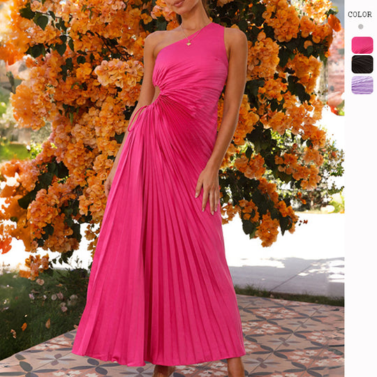 Damen Plissee-Maxikleid mit asymmetrischem Ausschnitt und seitlichem Cut-Out R&B