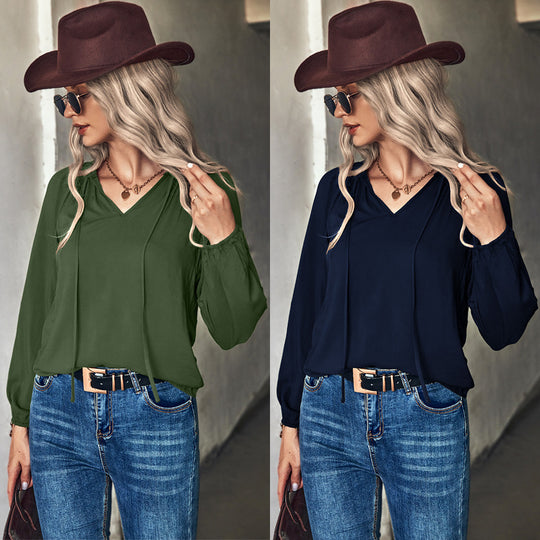 Damen Bluse mit eleganten Raffungen und V-Ausschnitt R&B