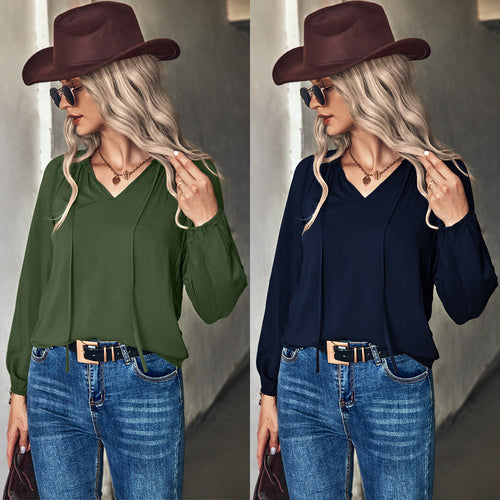 Damen Bluse mit eleganten Raffungen und V-Ausschnitt R&B