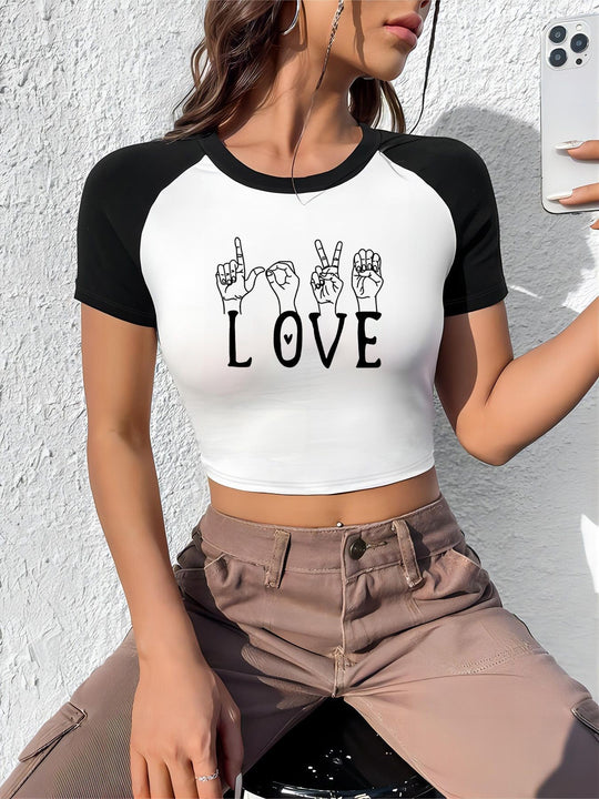 Damen Crop-Top mit motivierendem Schriftzug und lässigem Schnitt R&B