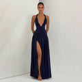 Damen Maxikleid mit tiefem V-Ausschnitt und figurbetonter Raffung R&B