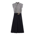 Damen Jumpsuit mit elegantem Streifenmuster und dekorativem Gürtel R&B