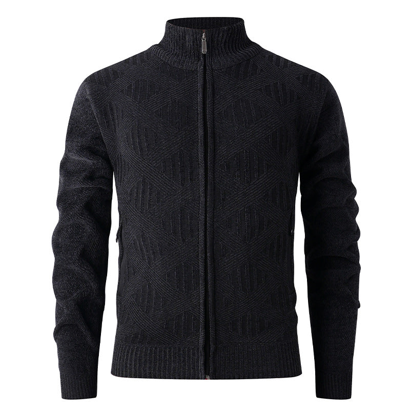 Herren Strickjacke mit strukturiertem Muster und hohem Kragen R&B