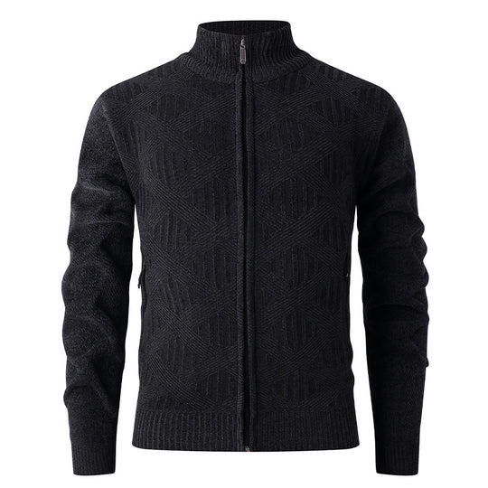 Herren Strickjacke mit strukturiertem Muster und hohem Kragen R&B