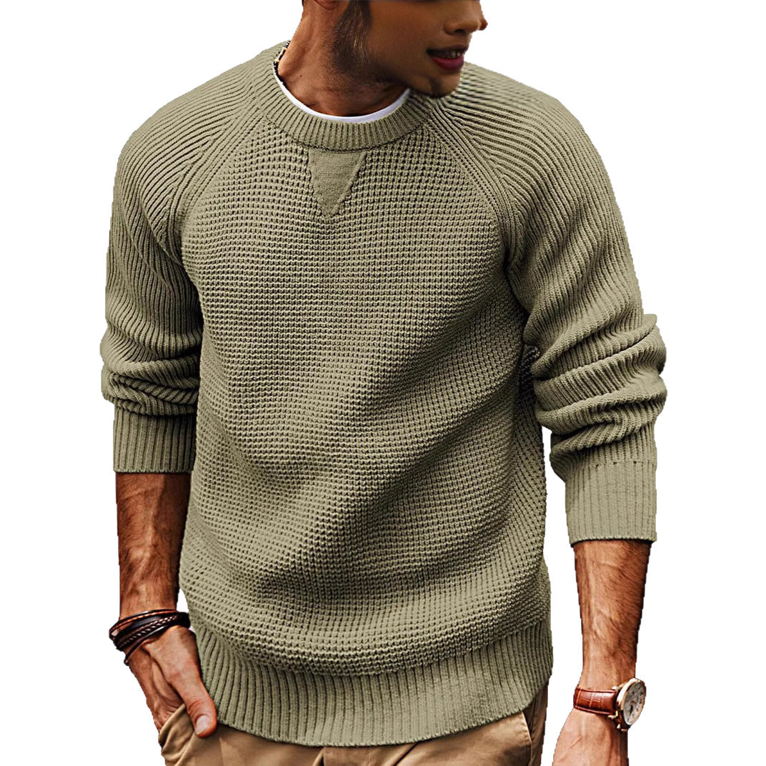 Herren lässiger Strickpullover mit strukturiertem Gewebemuster und Rundhalsausschnitt R&B