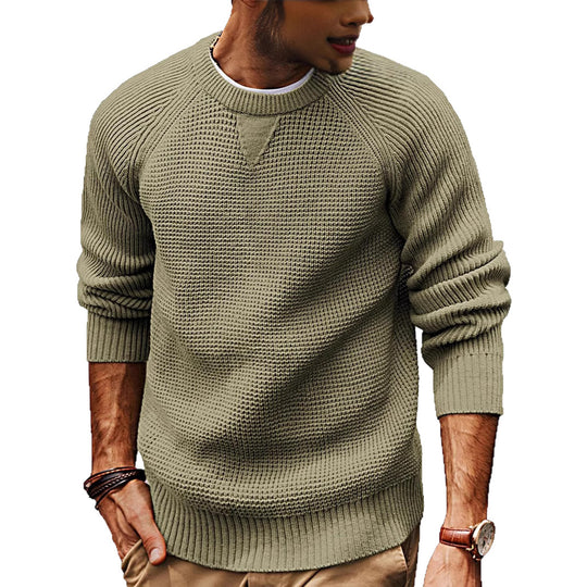 Herren lässiger Strickpullover mit strukturiertem Gewebemuster und Rundhalsausschnitt R&B