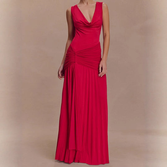 Damen Elegantes Maxikleid mit raffinierten Drapierungen und figurbetontem Schnitt R&B