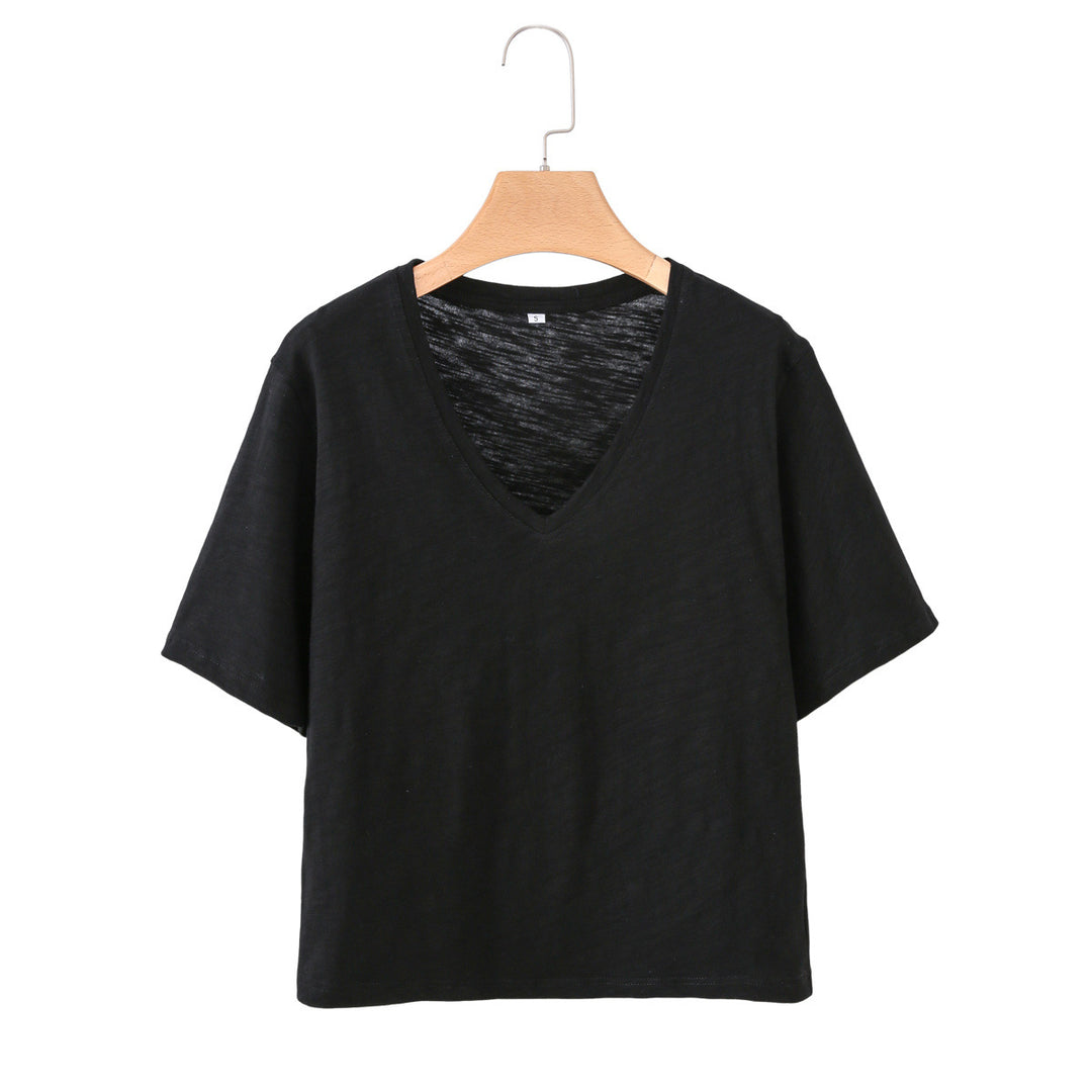 Damen V-Ausschnitt T-Shirt aus hochwertiger Baumwolle mit lässigem Schnitt R&B