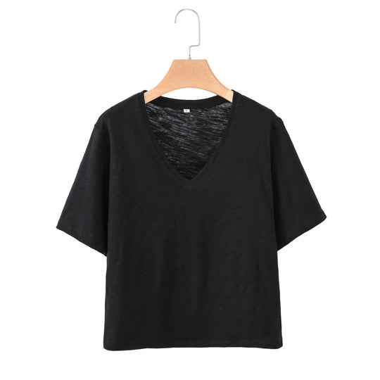 Damen V-Ausschnitt T-Shirt aus hochwertiger Baumwolle mit lässigem Schnitt R&B