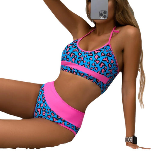 Damen Sportliches Bikini-Set mit hohem Bund und modischem Muster R&B