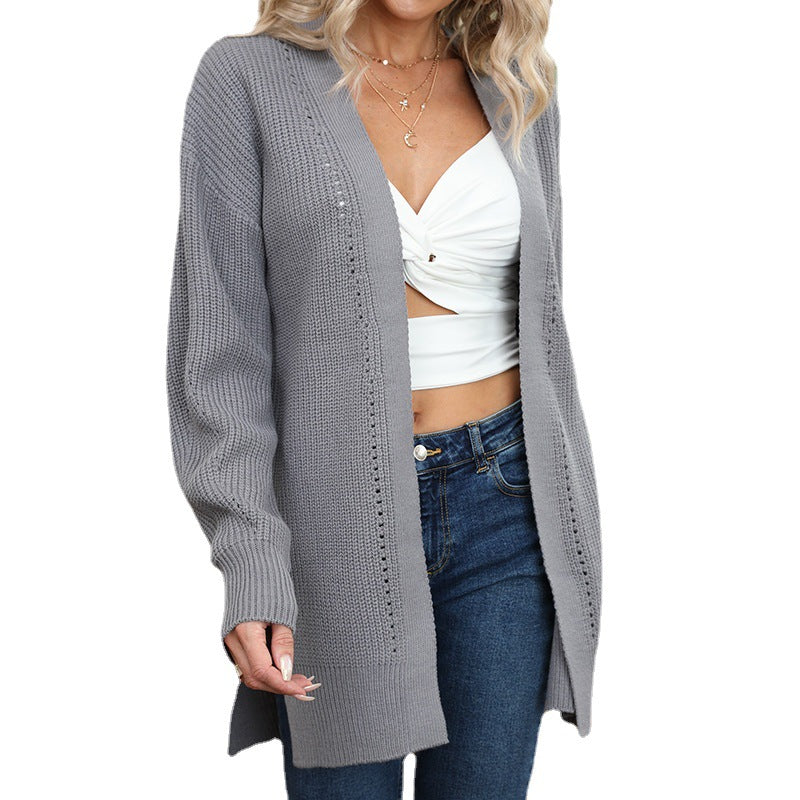 Damen Lässige Strickjacke mit länglichem Schnitt und feinen Details R&B