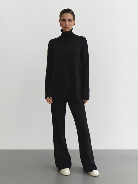 Damen Modisches Strickensemble mit hohem Kragen und weitem Schnitt R&B