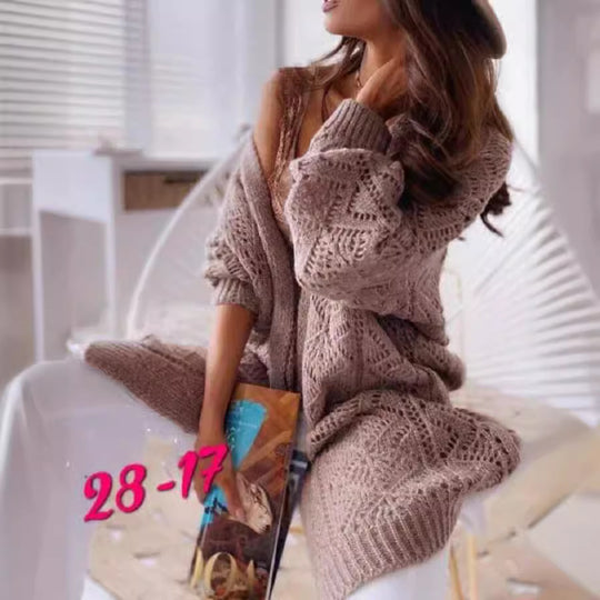 Damen Großer Strickcardigan mit Ajourmuster R&B