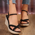 Damen Wedge-Sandaletten mit geflochtenem Absatz und modischem Riemen-R&B