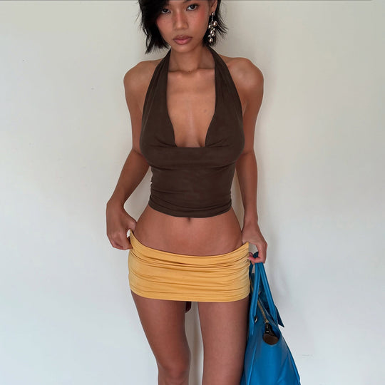 Damen figurbetontes Halter-Top mit tiefem V-Ausschnitt und elastischem Saum R&B