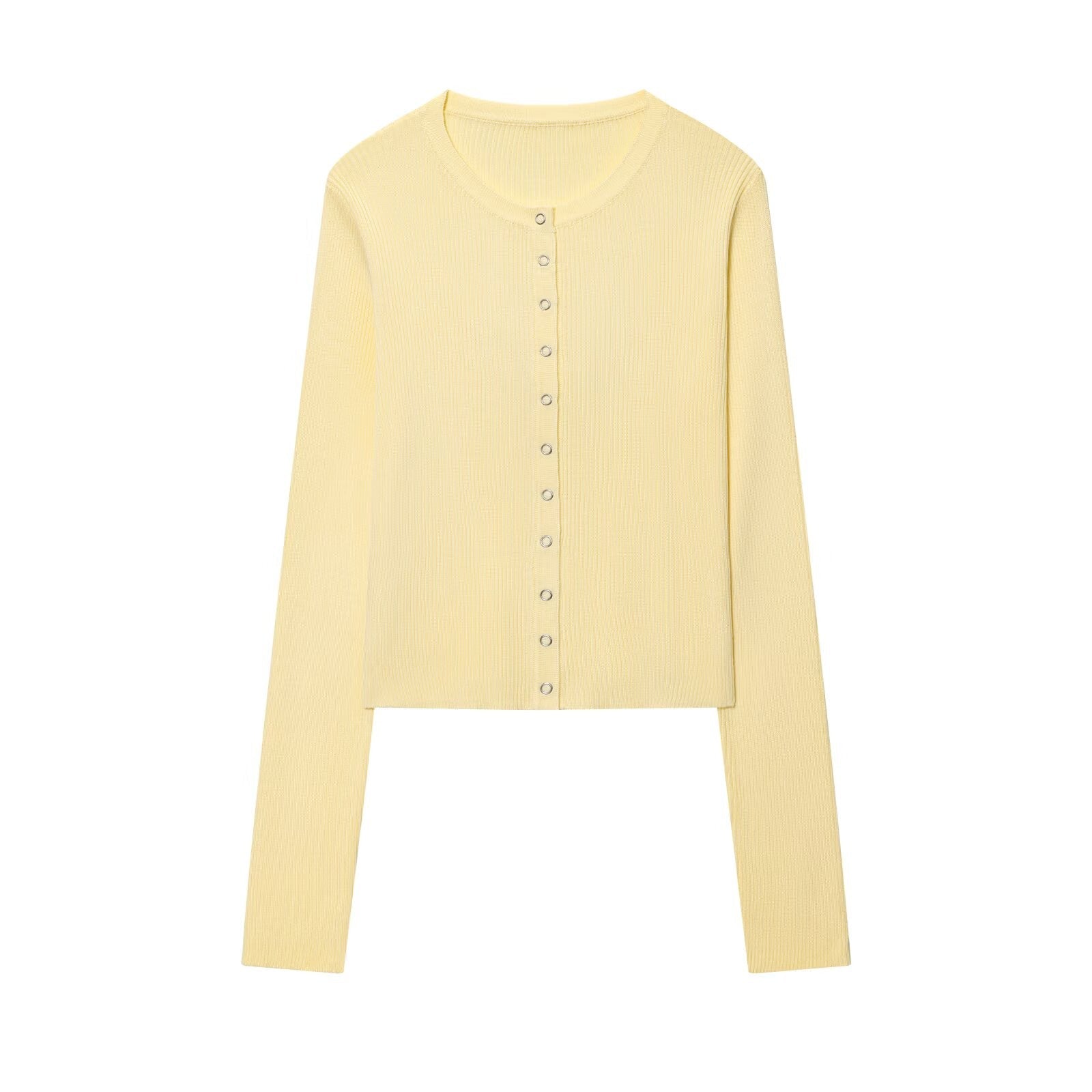 Damen cropped Langarmshirt mit Knopfdetails und Rippstruktur