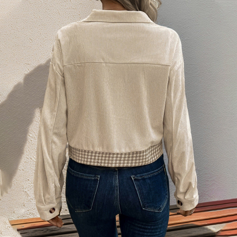 Damen gestreifte Cordjacke im modernen Houndstooth-Design R&B