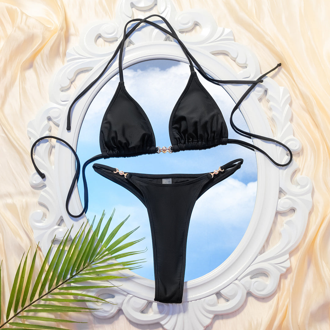 Damen Triangel-Bikini mit elegantem Goldverschluss und verstellbaren Bändern R&B