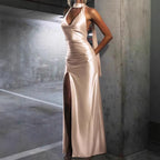 Damen Luxuriöses Abendkleid mit tiefem V-Ausschnitt und schwingendem Schlitz R&B