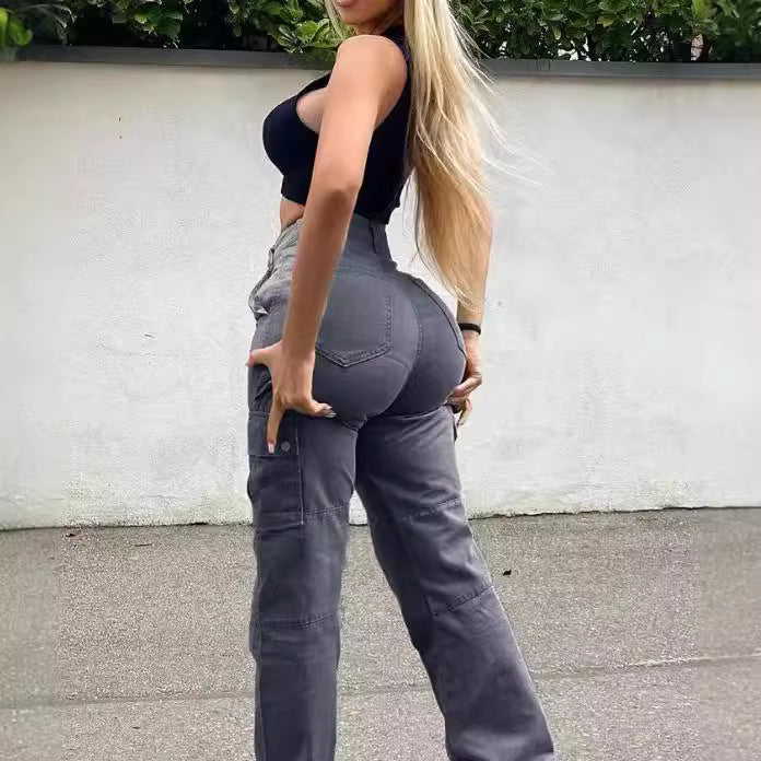 Damen weite Cargo-Jeans mit praktischen Seitentaschen und entspannter Passform R&B