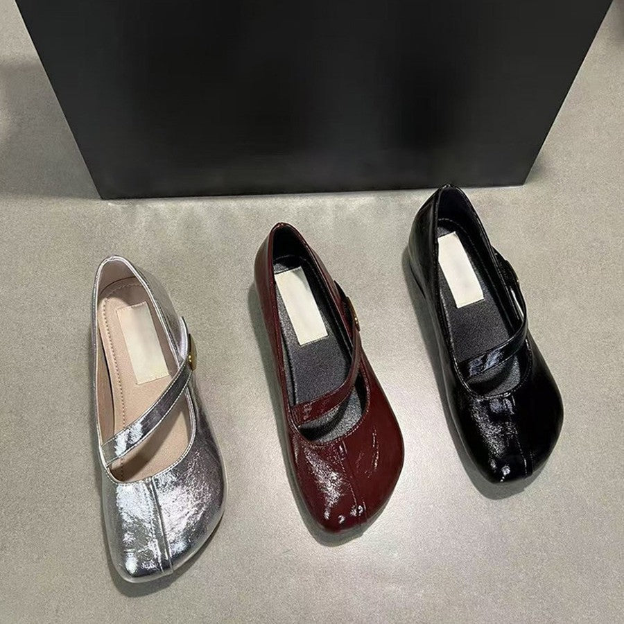 Damen elegante Ballerina-Pumps mit modischem Riemchen und dekorativer Schnalle R&B