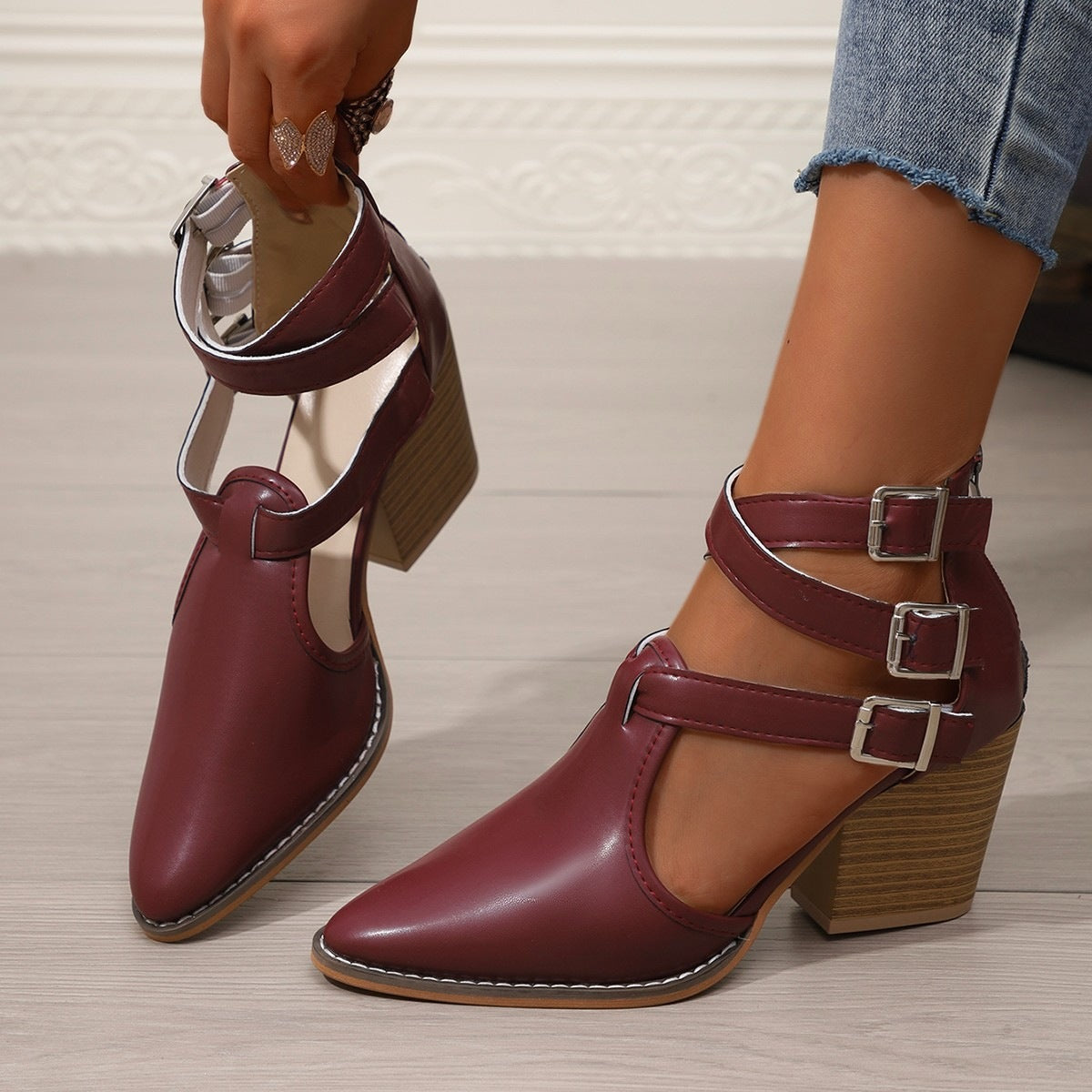 Damen elegante High-Top Stiefeletten mit verstellbarem Riemendesign R&B