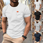 Herren nan klassisches Rundhals-T-Shirt mit Brusttasche und verstärktem Saum R&B