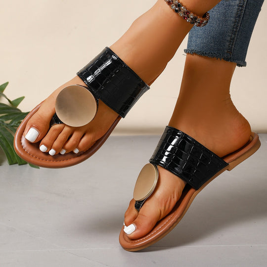 Damen elegante Riemensandalen mit modernem Kroko-Lederlook und glänzenden Akzenten R&B