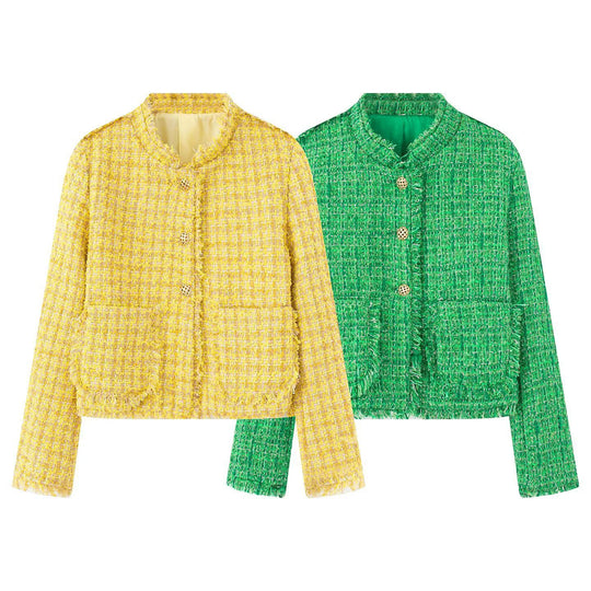 Damen elegante Kurzjacke aus strukturiertem Gewebe mit goldenen Knöpfen Heidi-Mode