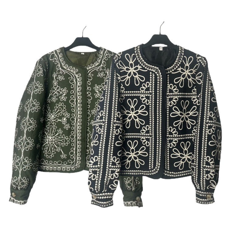 Damen gestepptes Oberteil mit floralem Design und eleganter Knopfleiste R&B