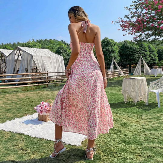 Damen Maxikleid mit verspieltem Blumenmuster und tailliertem Schnitt R&B