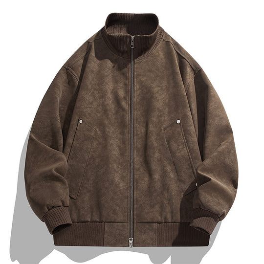 Herren modische Bomberjacke aus weichem Kunstleder mit elastischen Bündchen und praktischen Taschen R&B