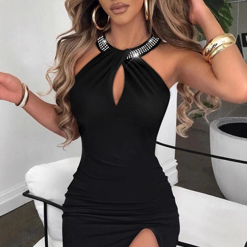 Damen glamouröses Abendkleid mit Chiffon-Schnitt und funkelndem Halsbereich R&B