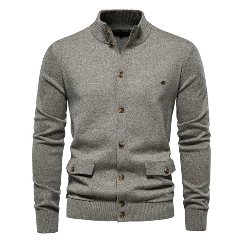 Herren Strickjacke mit modernem Stehkragen und praktischen Knöpfen R&B
