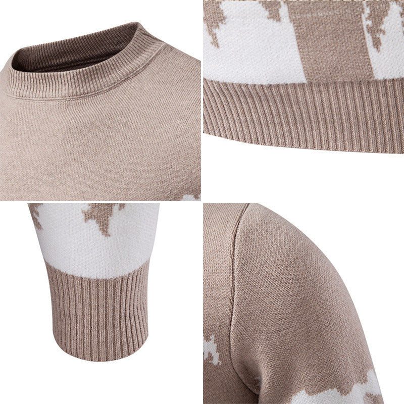 Herren Strickpullover mit Bergmotiv und hohem Kragen R&B