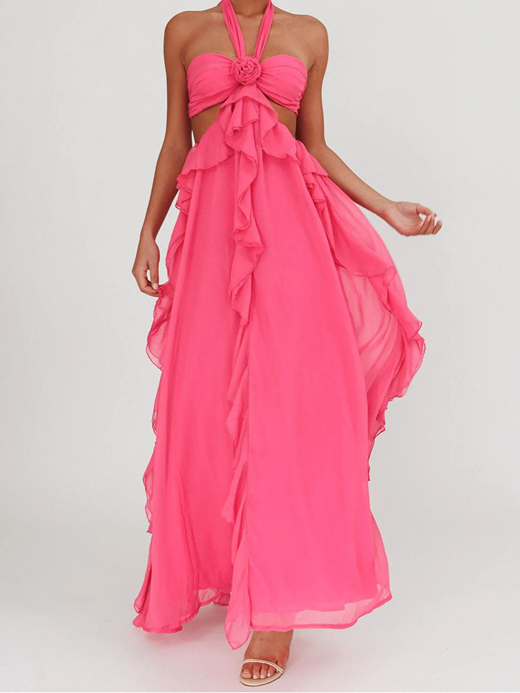 Damen Maxikleid mit Rüschen und Bandeau-Ausschnitt R&B