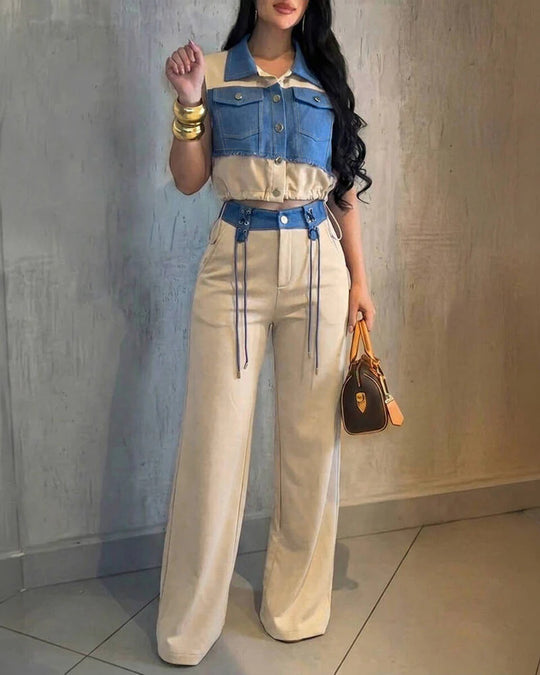 Damen Modischer Overall mit Denim-Design und Stylish-Bund R&B