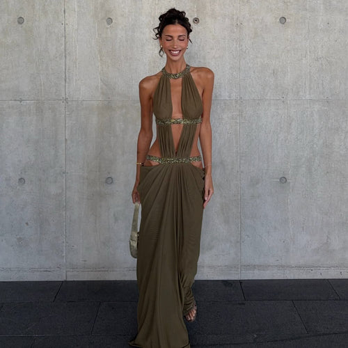 Damen Maxikleid mit tiefem V-Ausschnitt und elegantem Rückendetail R&B