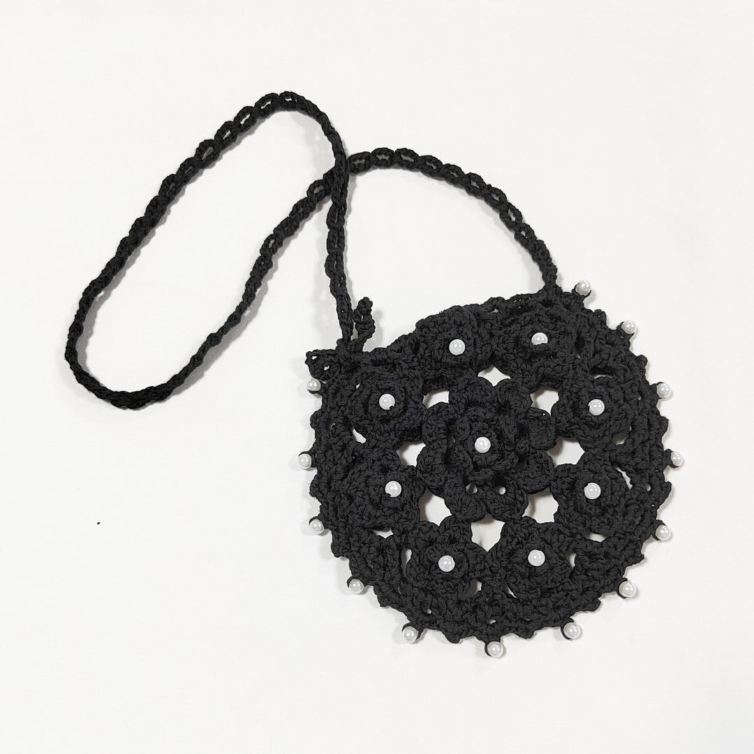 Damen handgefertigte Häkel-Handtasche mit Perlenschmuck R&B