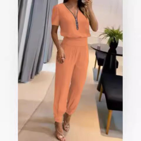 Damen Jumpsuit mit hochgeschlossenem Kragen und seitlichem Reißverschluss R&B