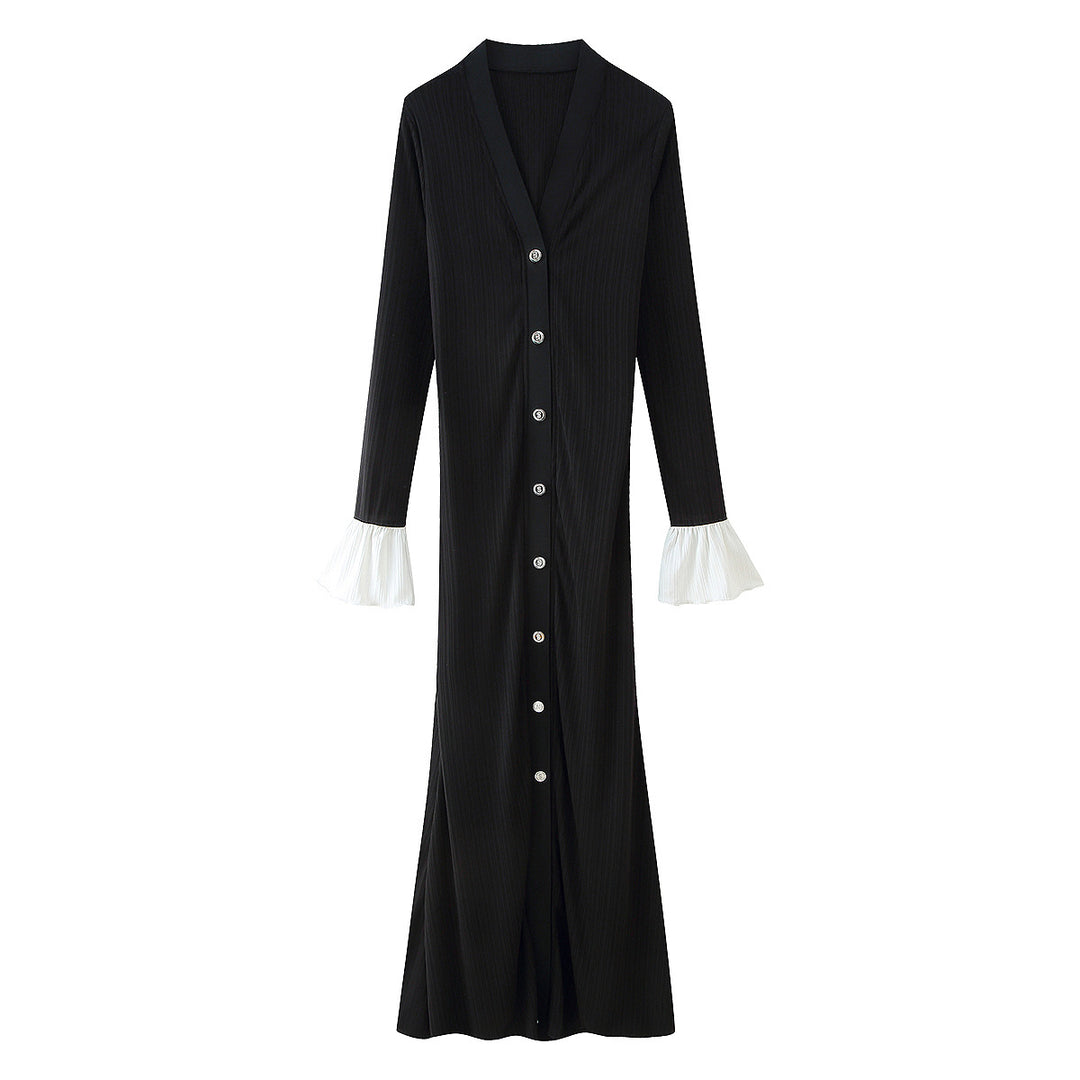 Damen Maxikleid mit eleganten Rüschenärmeln und Knopfdetails R&B